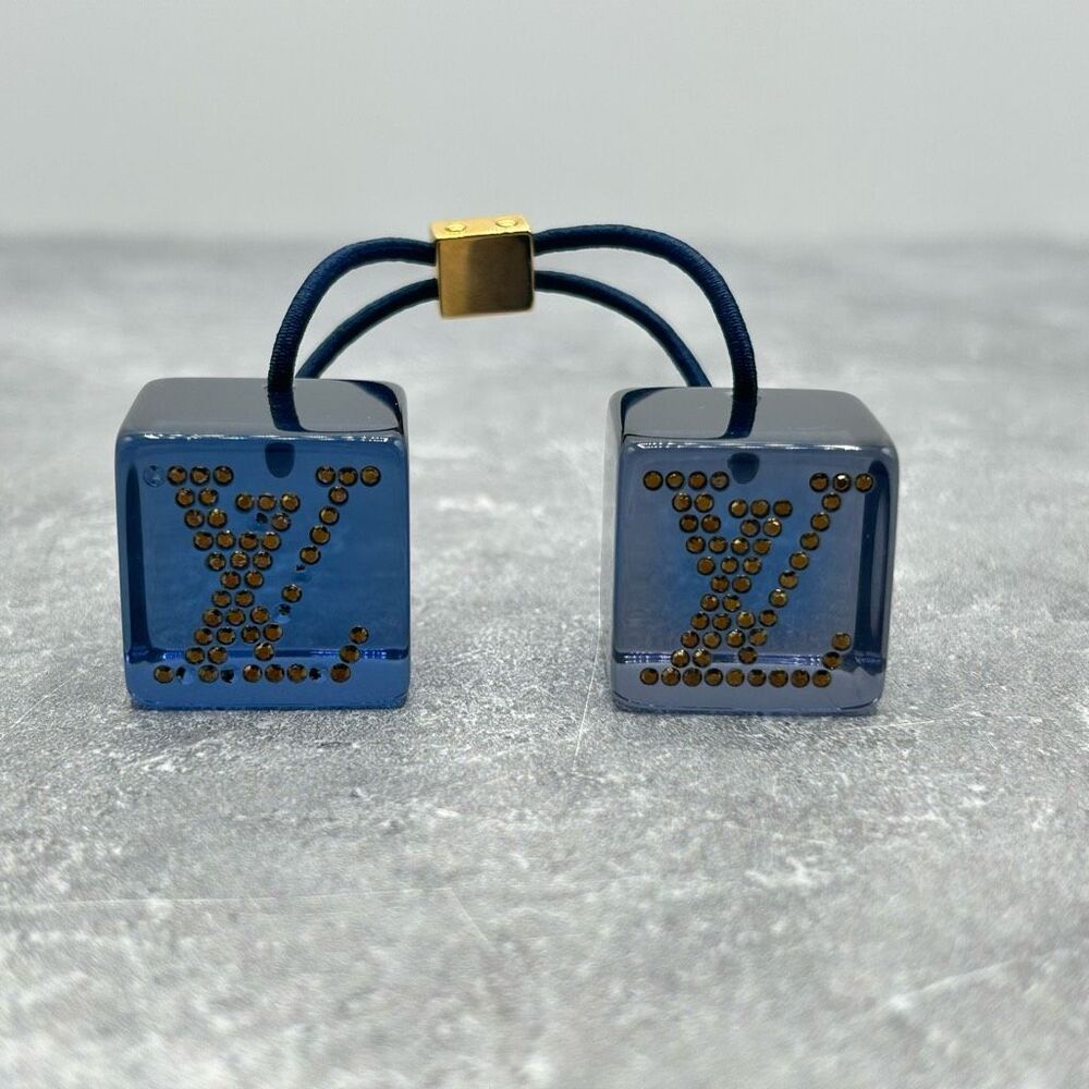 Louis Vuitton Monogram Blue Hair Cubes Rhinestone Pony Tail Hair Tie Accessory